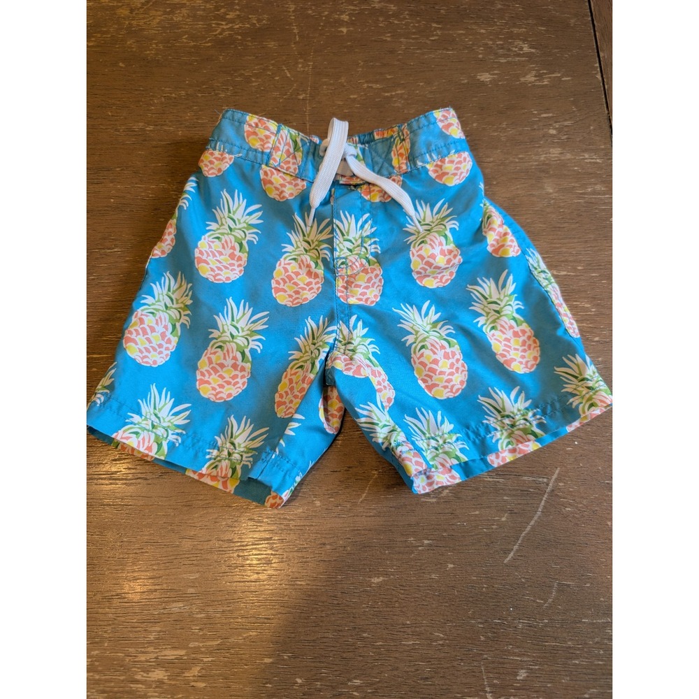 Janie and Jack Boys Blue Pineapple Print Swim Trunks Size 12-18 Months beachy
